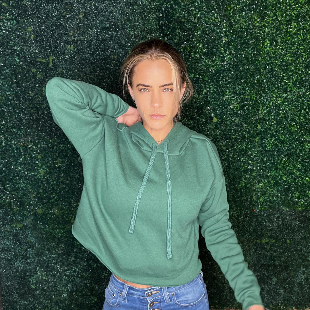 Army green sales cropped hoodie